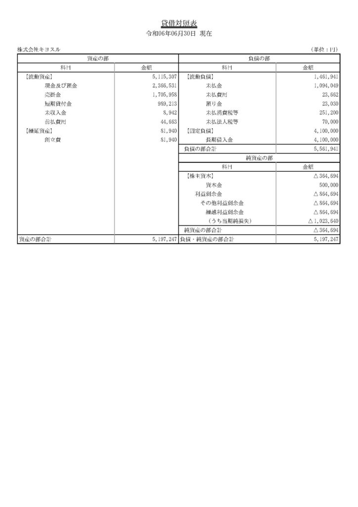 第二期貸借対照表